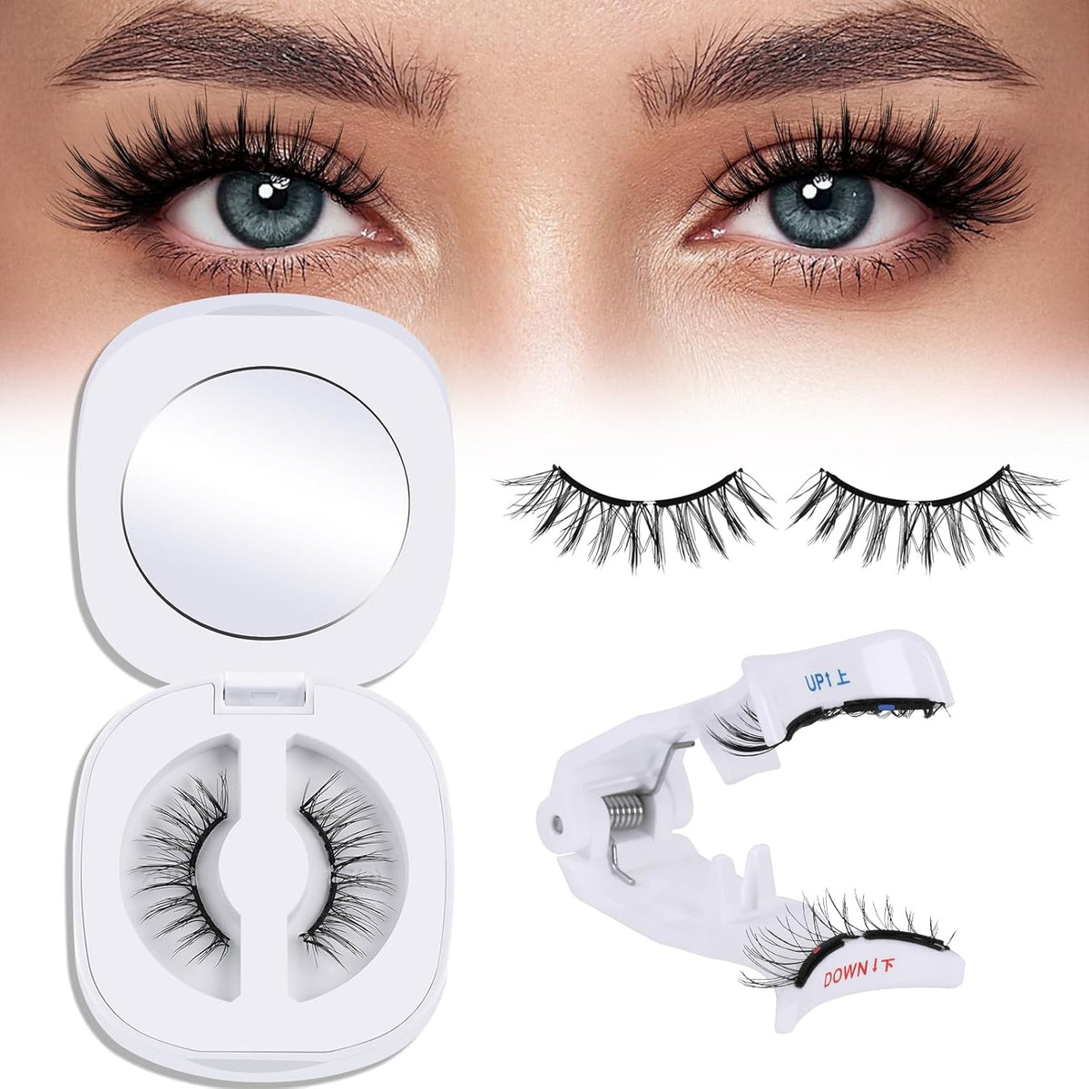 QUEWEL Soft Magnetic Eyelashes, Reusable No Glue Needed Magnetic Eyelashes Kit with Applicator Comfortable Lash Clusters Kit without Eyeliner Easy to Wear and Remove (G-RC01)