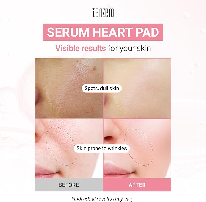 TENZERO Pink Hyaluronic Acid Niacinamide Serum Heart Pad (50 Count, 150g), Hydrating & Brightening Glowing Face Toner Pads, Korean Facial Radiance Pads, Dry Skin