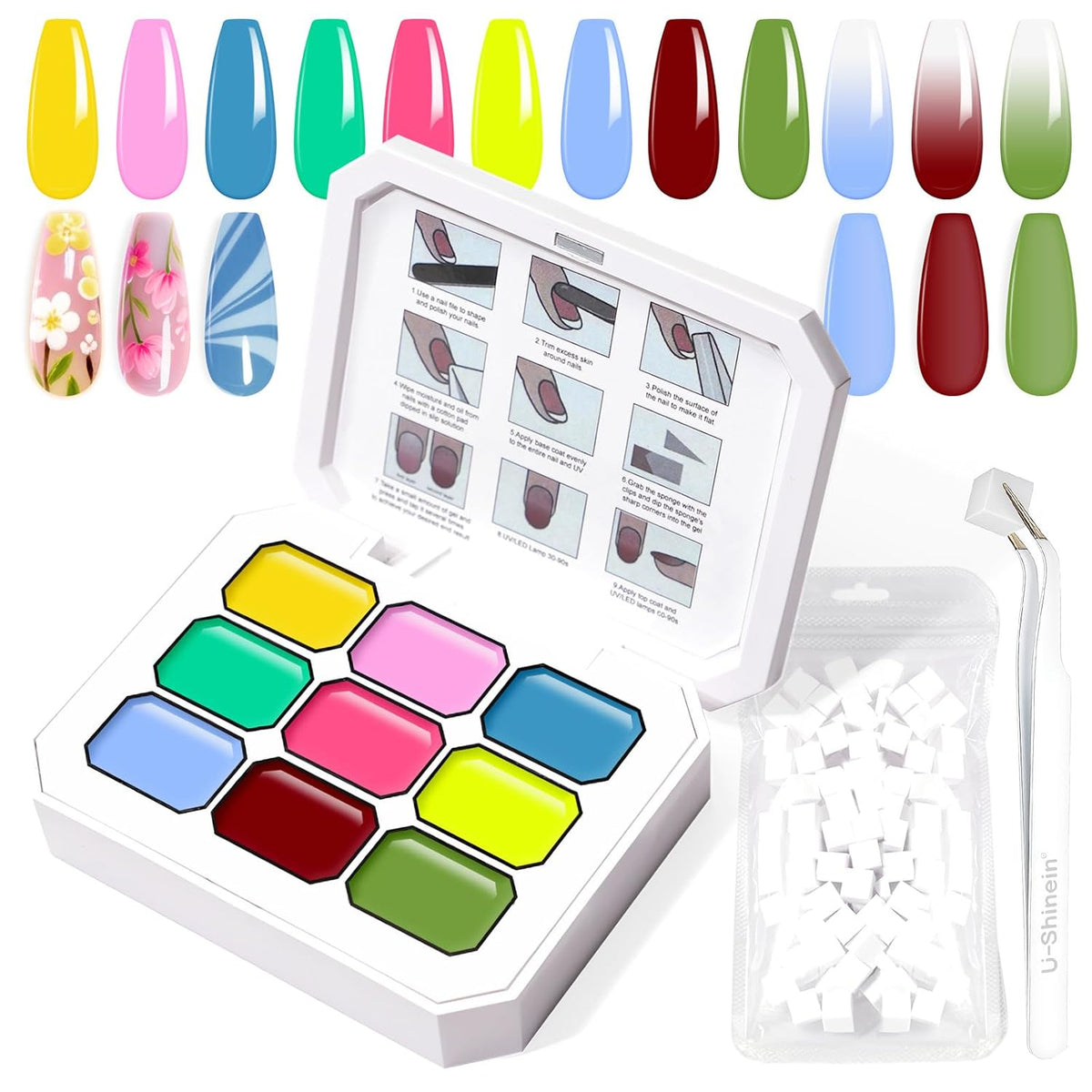 Gradient Painting Gel, 9 Bright Colors Ombre Gel Nail Polish Light Blue Pink Pigment Pat Nails Aura Nails French Manicure Soak Off UV Long-lasting No-wipe Home Salon DIY Nail Art ChromaGlow