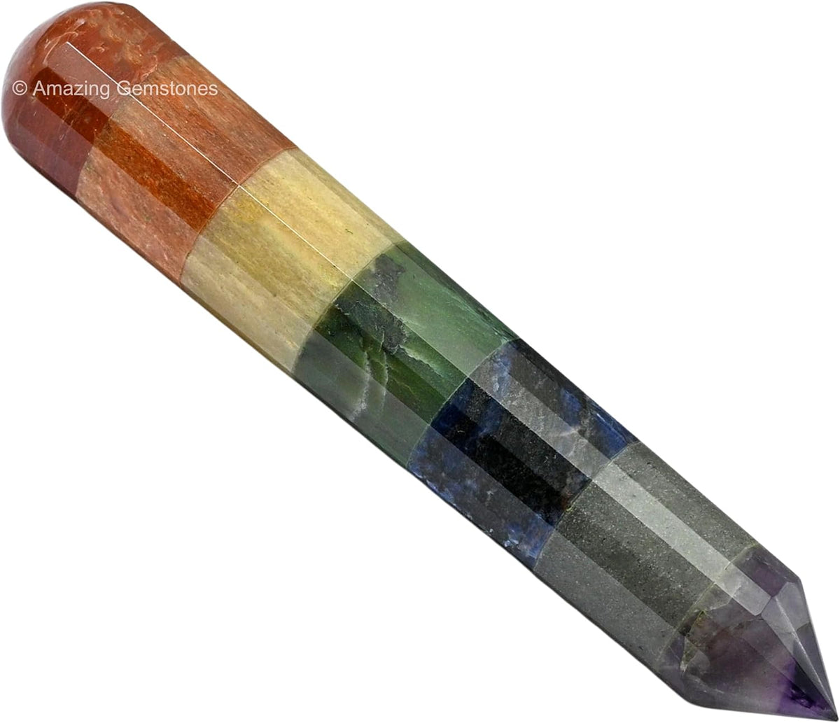 Amazing Gemstone Large Chakra Crystal Wand Massage Stick - Pelvic Wand Gua Sha for Adults - Crystals and Healing Stones Massage Wands for Adults Gifts (Pointed)