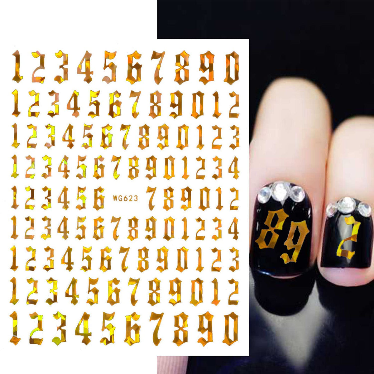 SILPECWEE 9 Sheets Number Nail Stickers Tips 3D Laser Nail Decals for Women Self Adhesive Nail Art Stickers Manicure Design Sticker Nails Decoration with 1Pc Tweezers
