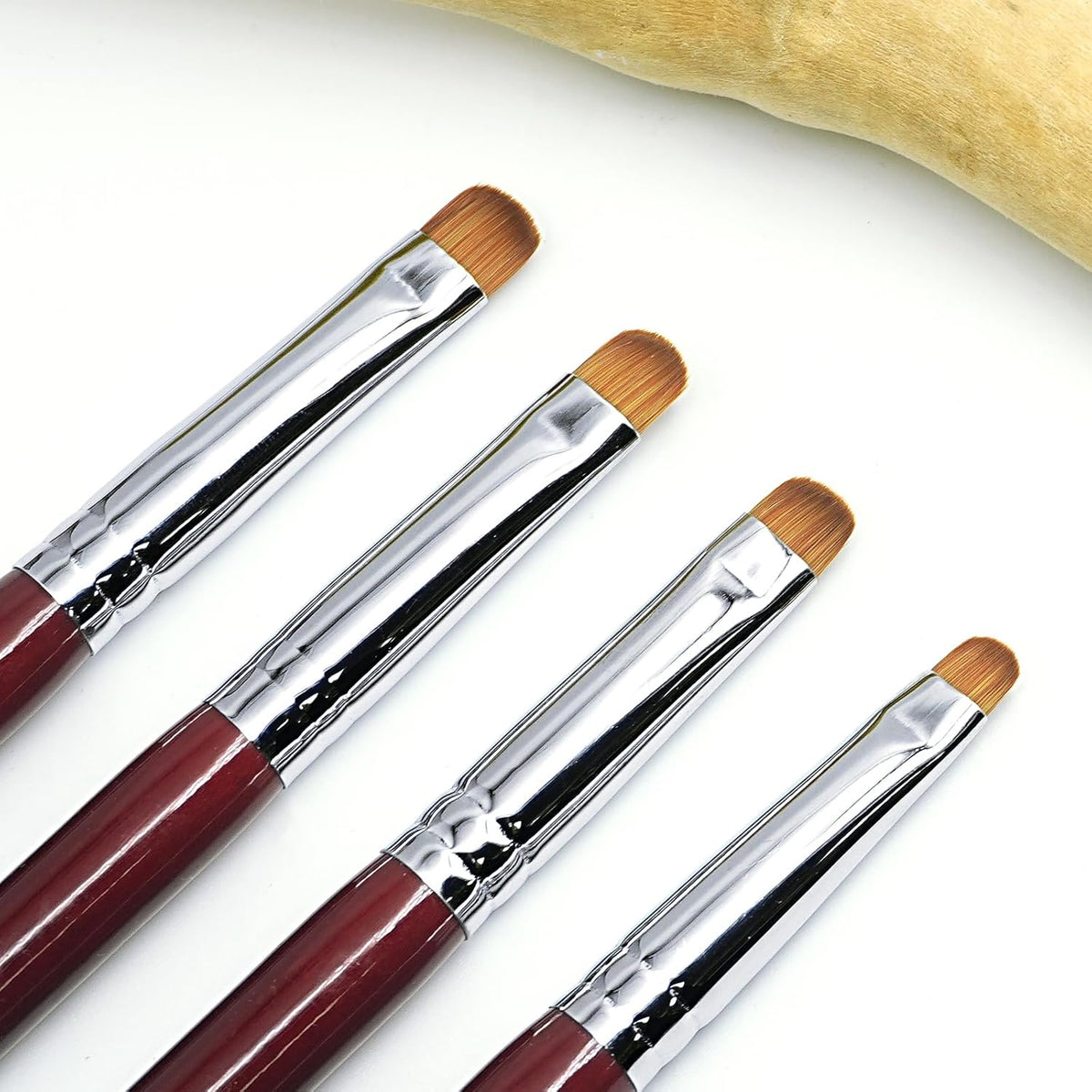 4Pcs Professional Acrylic French Manicure Clean-Up Brushes & Dotting Pens - Red Wood Handles, Precision Tips (#10#12#14#16) for Nail Art, Cuticle Care
