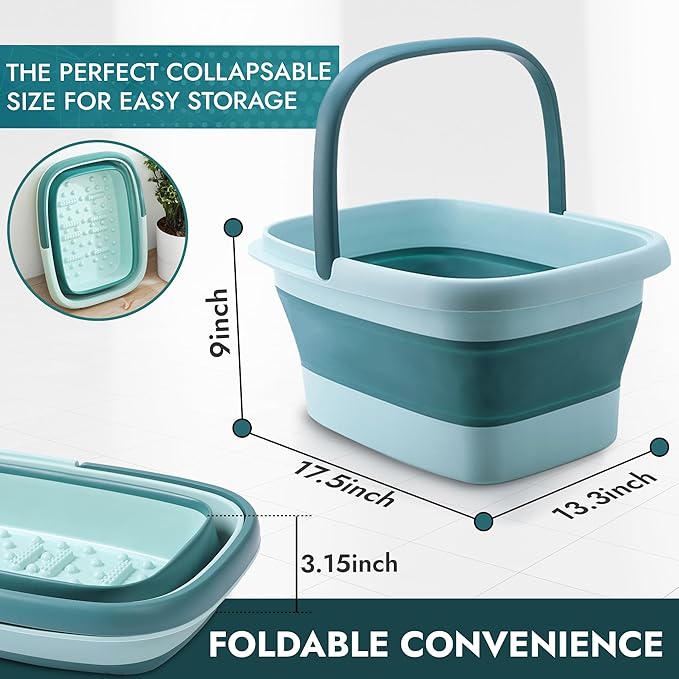 AllSett Health Collapsible Foot Bath – Advanced Foot Soaking Tub with Portable Design and Handle, Compact and Lightweight Foot Soak with Acupressure Points - Green, Blue
