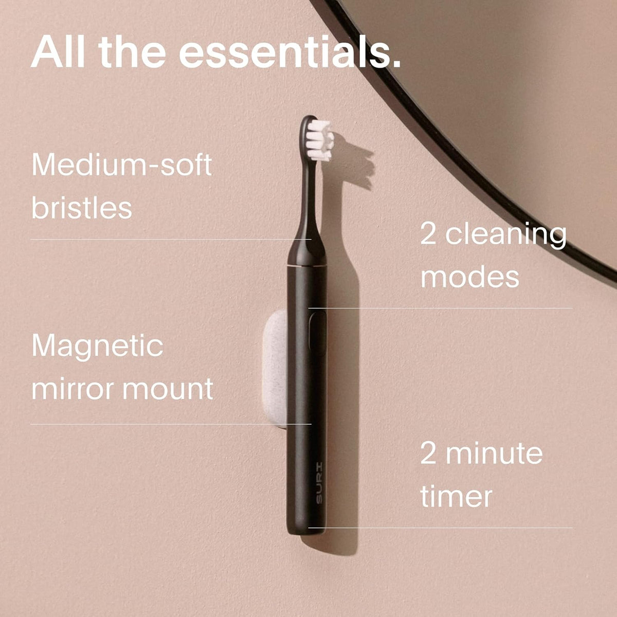 SURI 1.0 Sonic Electric Toothbrush | 40+Day Battery | Designed in California | Sustainable Electric Toothbrush for Adults | Travel Toothbrushes | Tooth Brush | Black