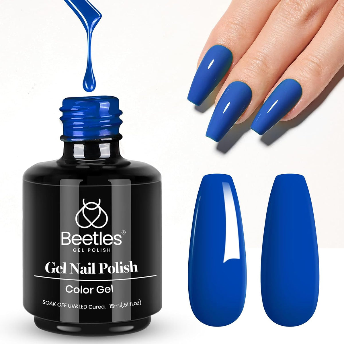 Beetles Blue Gel Nail Polish, 1 Pcs 15ml Cobalt Blue Color All Season Gel Polish Nail Art Manicure Salon Soak Off DIY Nail Uv Design at Home Gift for Women