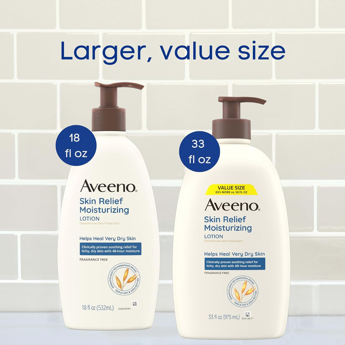 Aveeno Skin Relief Moisturizing Lotion for Very Dry, Itchy, Dry Skin, Body Moisturizer, Soothing Triple Oat & Shea Butter, Fragrance-Free, Non-Greasy, 33 fl oz