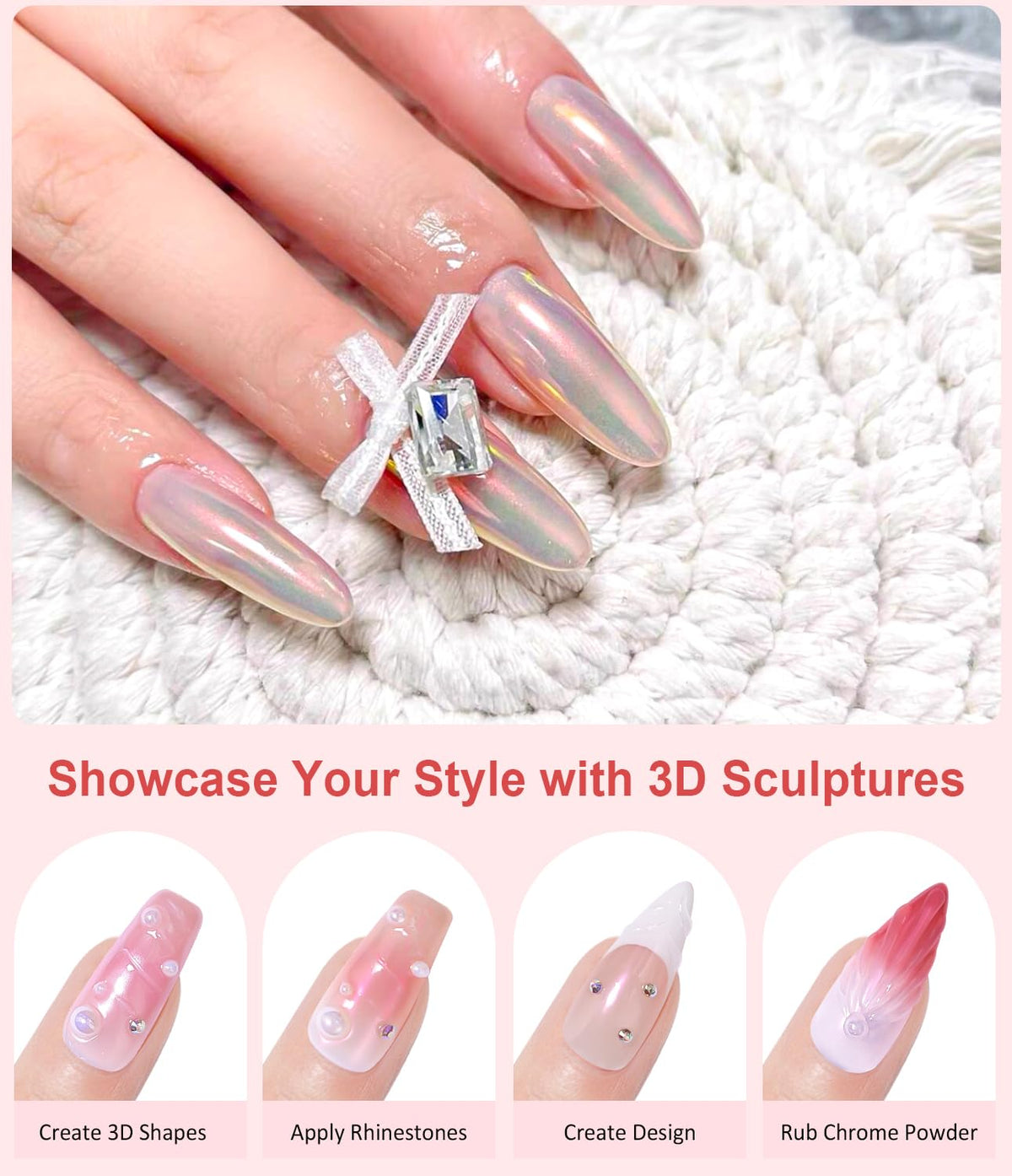 Chrome Nail Powder - Pearl Chrome Nail Powder Glitter Powder, Aurora Chrome Nail Powder Ice Translucent Iridescent Mermaid Pigment Dust Nail Powder Kit For Manicure Decoration DIY