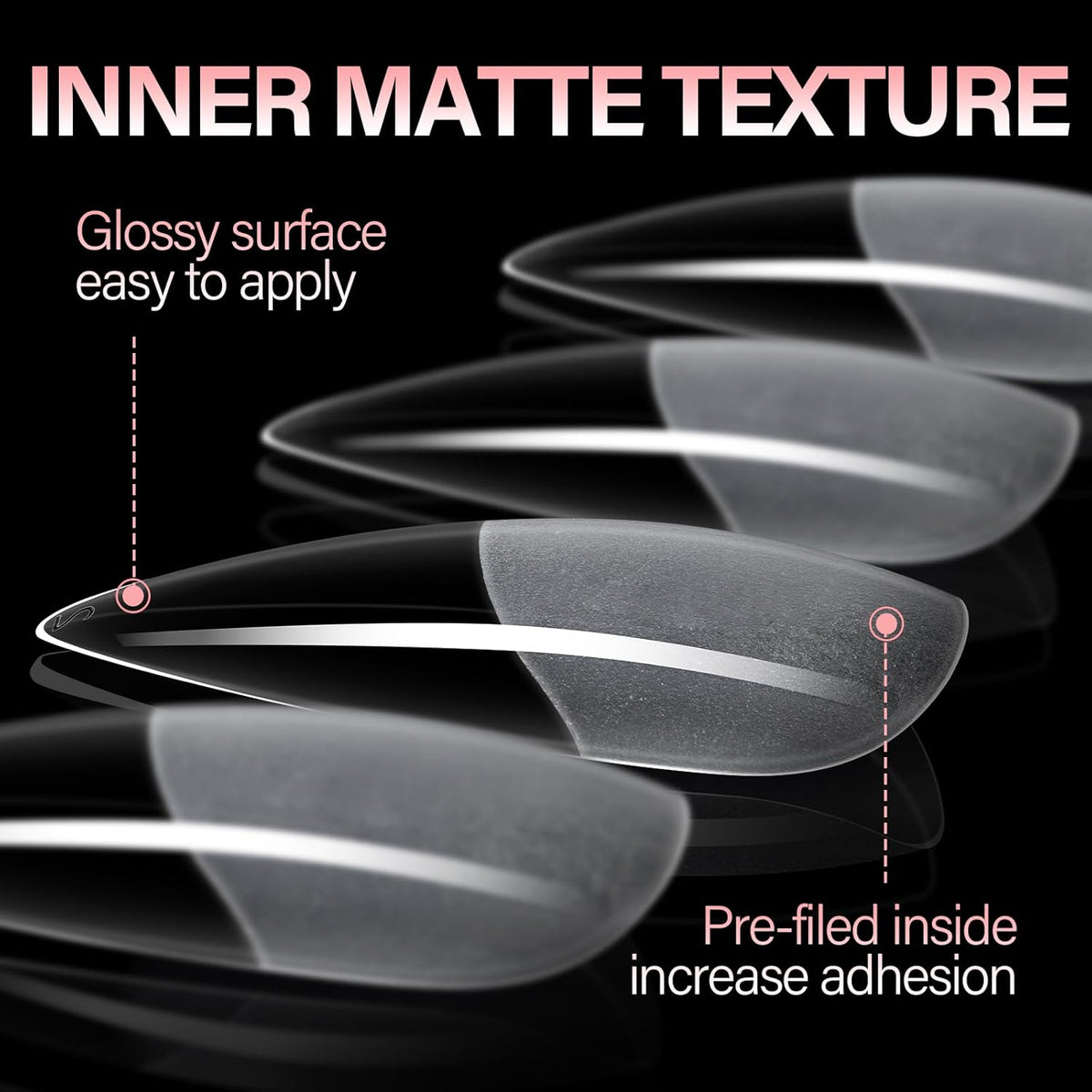 AILLSA Long Almond Nail Tips Full Cover Clear Gelly Nails Tips Half Matte Acrylic Tips Pre-Filed Fake Press on Nail Tips for Extension Home DIY Salon Manicure 216PCS 12 Sizes