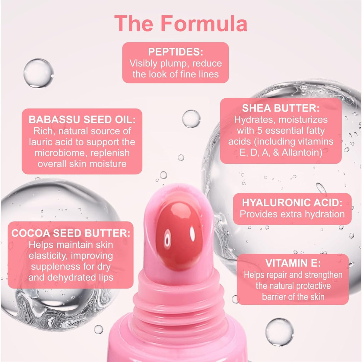 Deep Hydrating Lip Butter Balm | Plump & Nourish with Shea Butter, Vitamin E, Peptides & Hyaluronic Acid | Vegan, Non-Sticky, Anti-Aging Lip Treatment Care (Sheer Pink-Unscented)