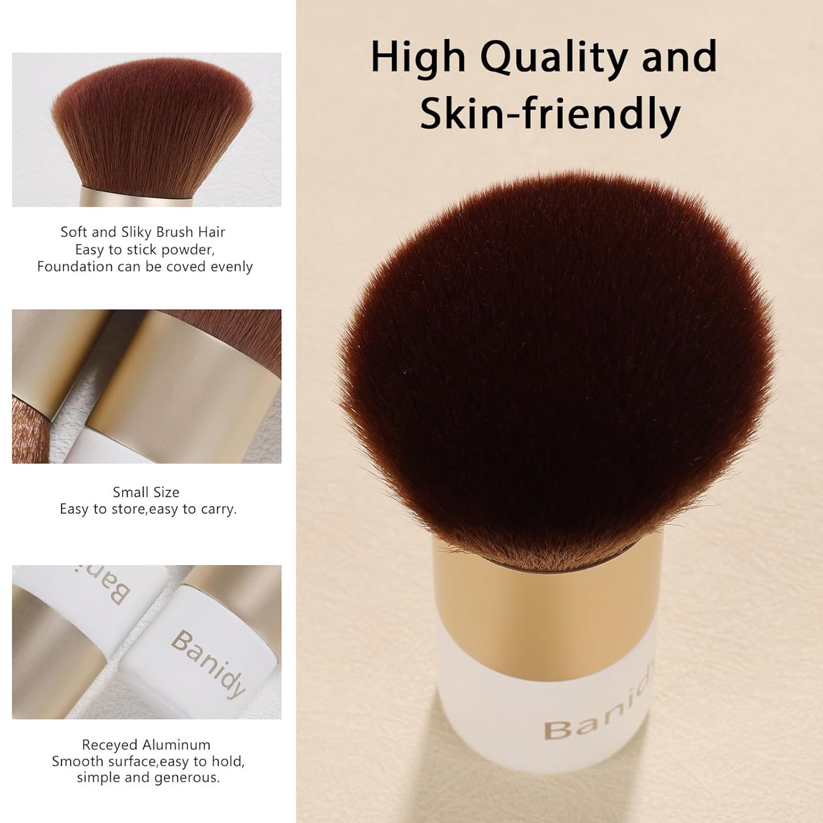 Kabuki Face Makeup Brush, Portable Travel Blush Brush Flawless for Foundation, Powder, Bronzer Buffing, Liquid, Cream, Cruelty Free