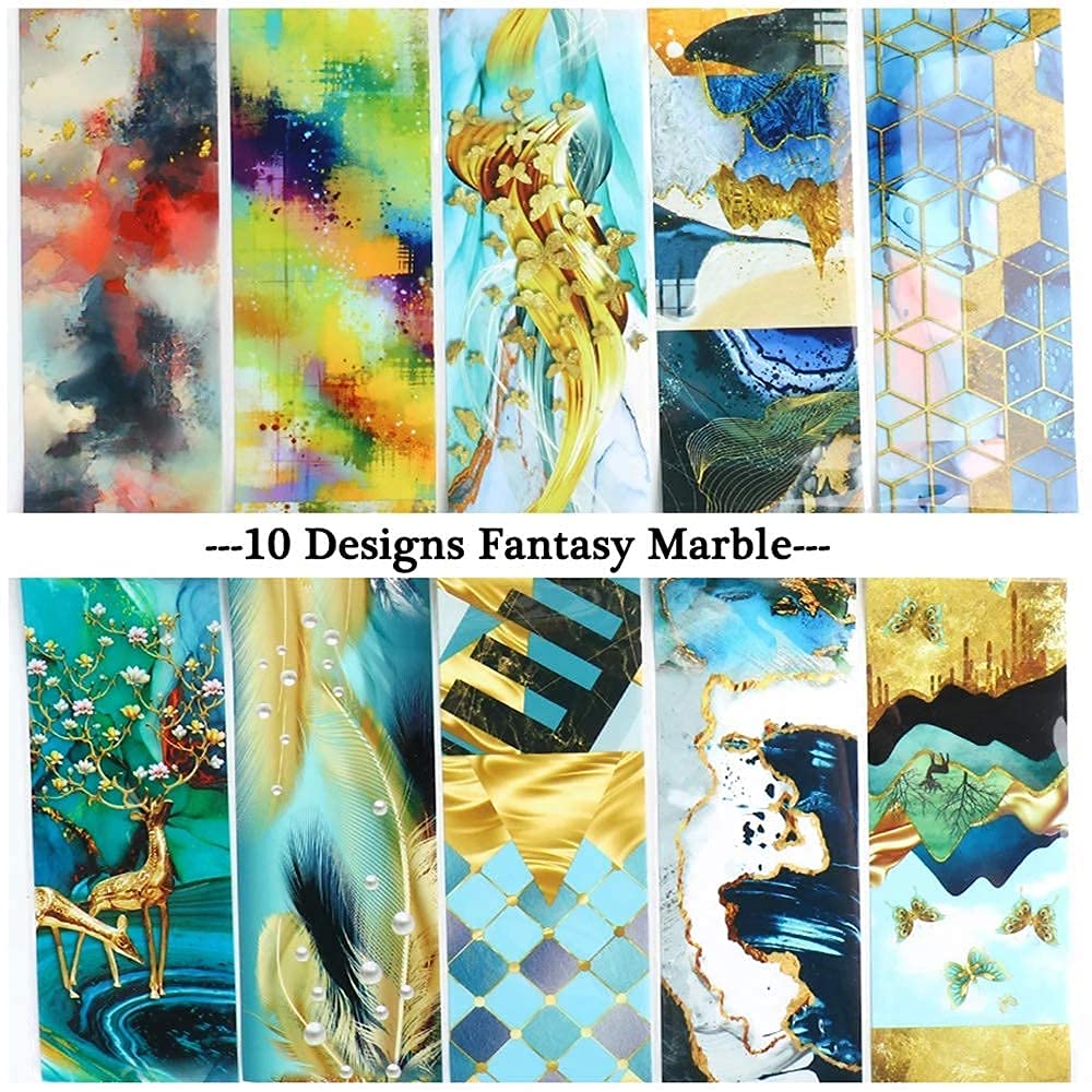 Marble Nail Foils Transfer Stickers Nail Art Supplies Foil Transfers Decals Holographic Marble Starry Sky Nail Foil Design Sticker for Women Acrylic Nails DIY Manicure Tips Wraps Decoration 10 Sheets
