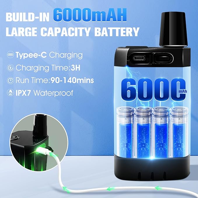 Portable Shower with Heater, 6000mAh Battery Powered Portable Shower for Camping with 2000W Auto-Off Heater, Spray Adjustable Camping Shower with Heater, Digital Power & Temperature Display for Hiking