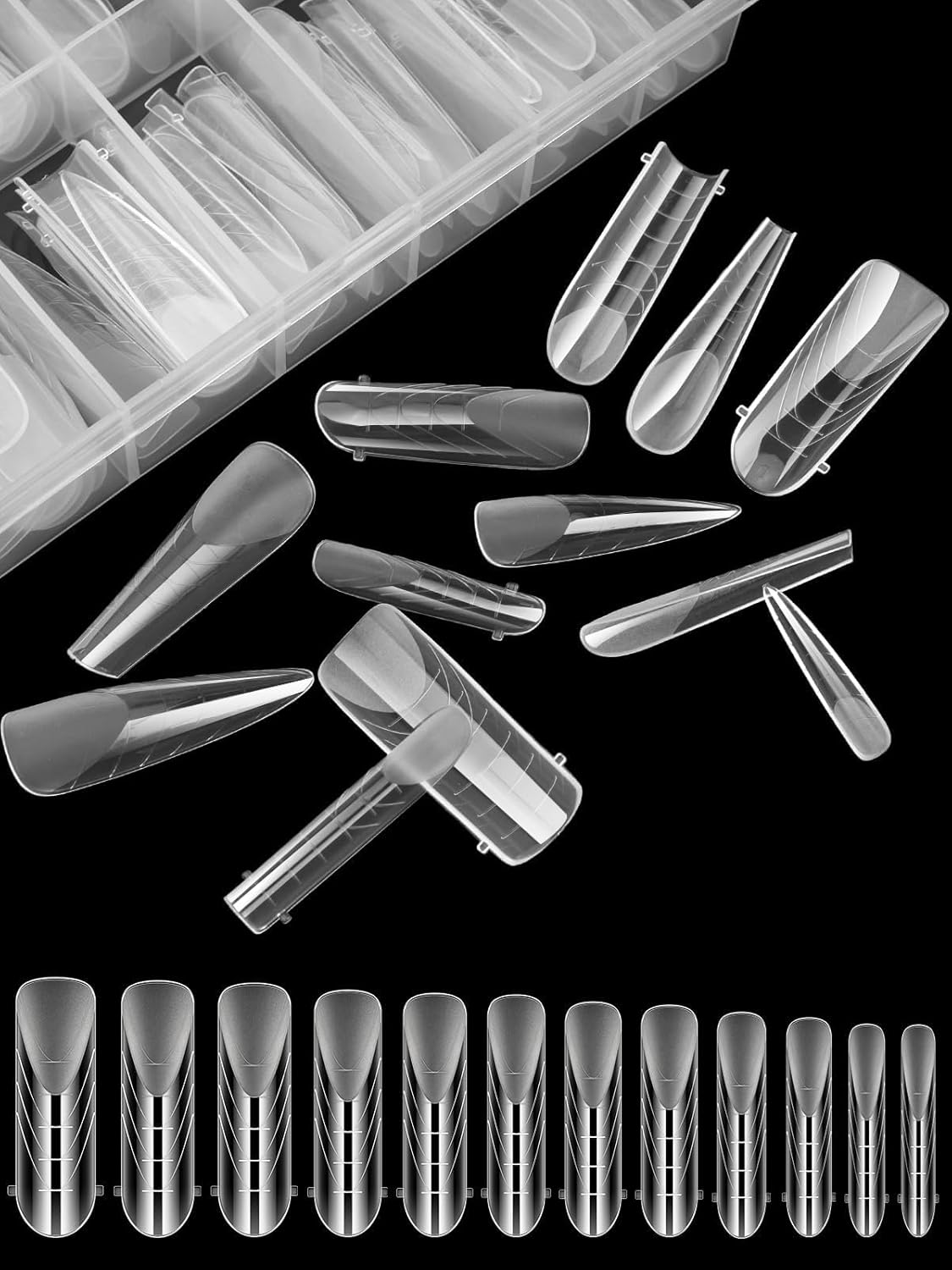 EBANKU Poly Gel Nail Forms 96PCS Clear Matte Dual Nail Forms Polygel Full Cover Nail Mold for Acrylic Nail Extension 12 Sizes 4 Styles Poly Gel Nail Art Salon Nails