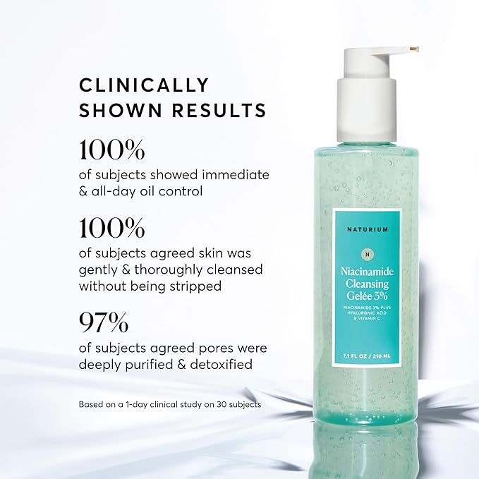 Naturium Niacinamide Cleansing Gelée 3% Plus Hyaluronic Acid & Vitamin C, Gentle & Smoothing Face Wash, 7.1 oz