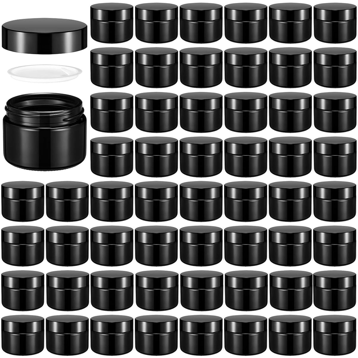 Domensi 100 Pcs 1 oz Glass Jars with Lids Bulk Round Glass Cosmetic Jars Lids 1 oz Small Travel Containers with Inner Liner for Lotions Powders Ointments Sample Cream(Black,Black)