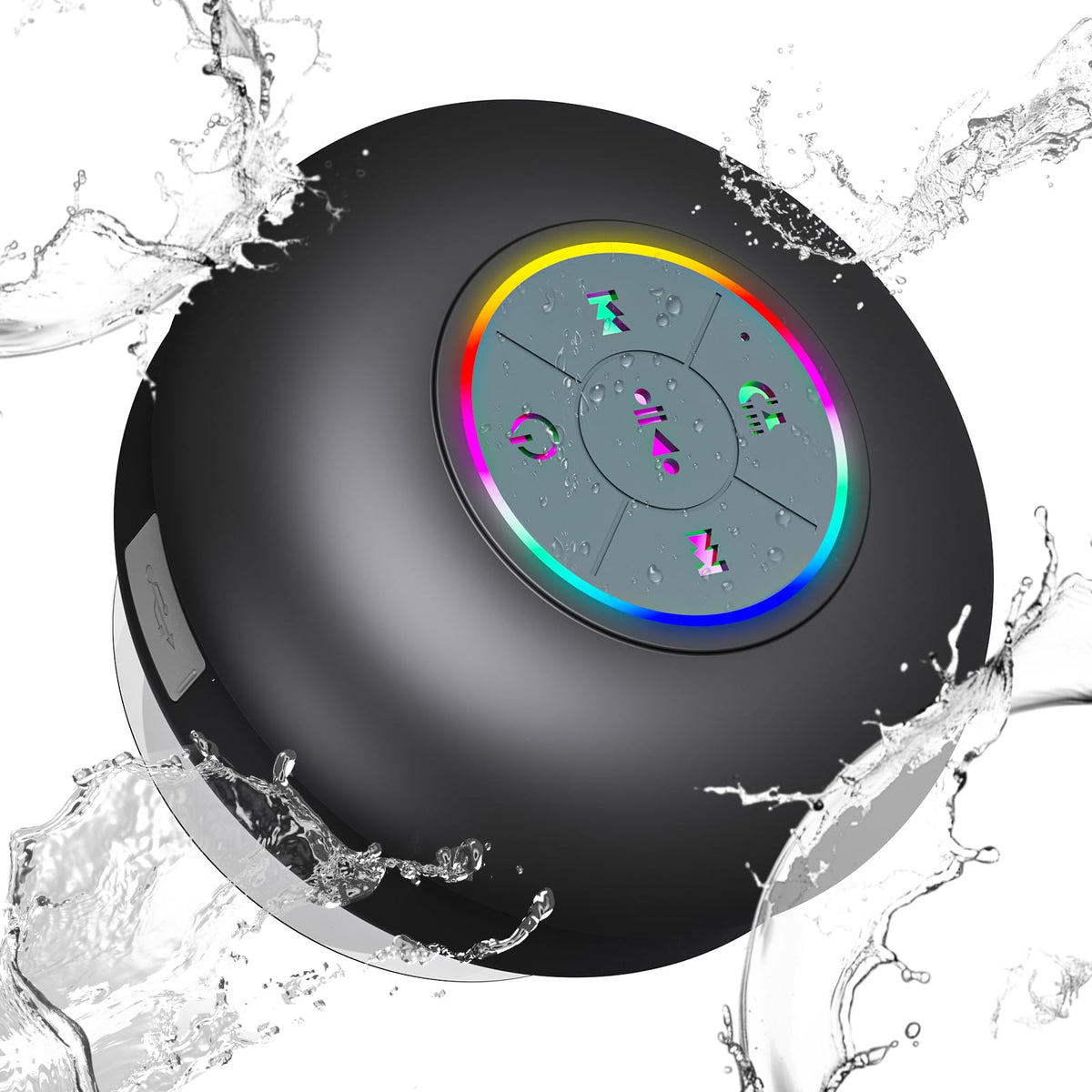 Large Suction Cup Waterproof Bluetooth Speaker LED Light Light Waterproof Bathroom Bluetooth Speaker (Black)