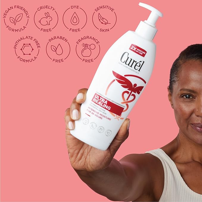 Curel Ultra Healing Intensive Fragrance-Free Lotion For Extra-Dry Skin, Dermatologist Recommended, Ideal for Sensitive Skin, Cruelty Free, Paraben Free, 13 Oz, Pack of 3