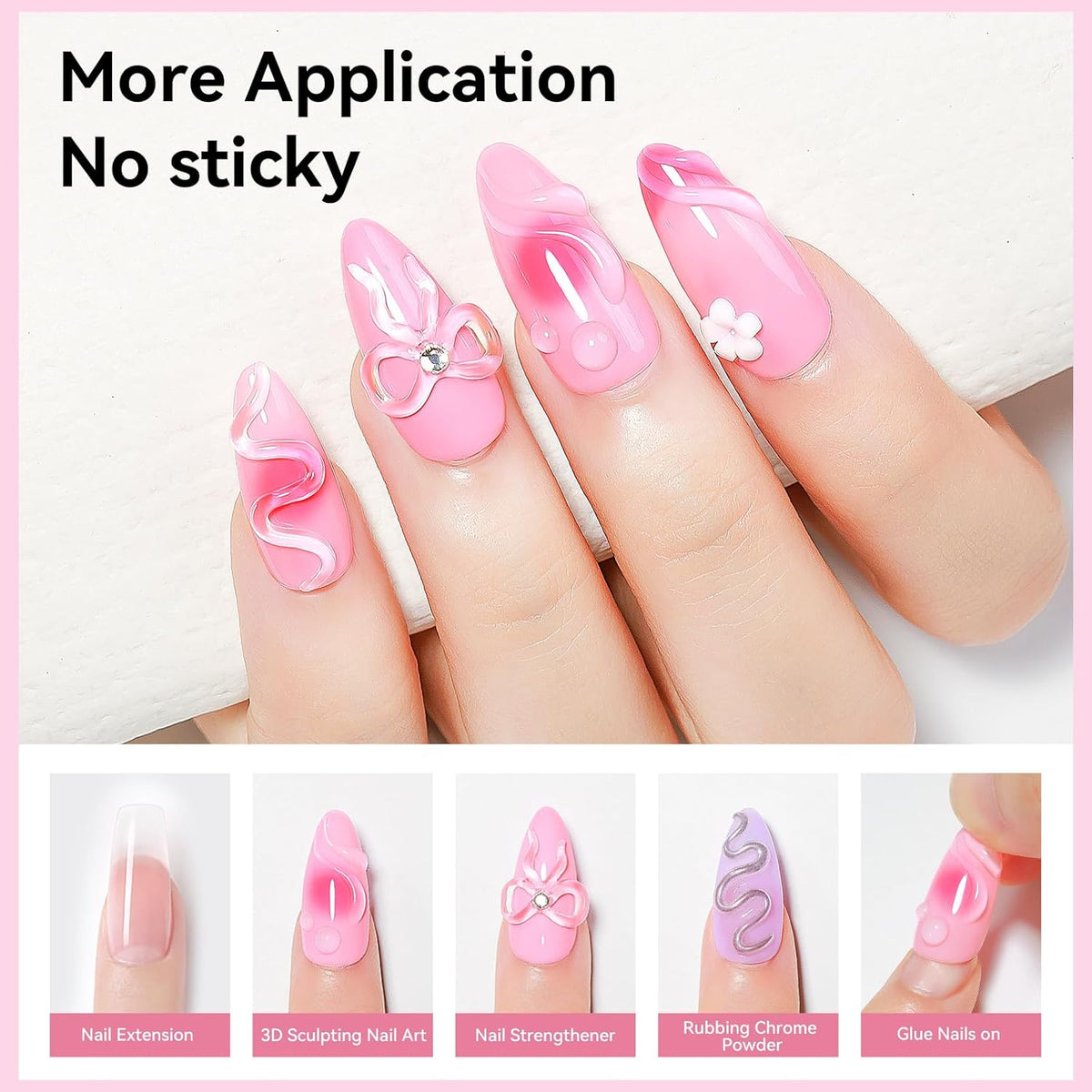 Solid Builder Gel for Nails 3PCS, Clear White Pink 3D Sculpting Hard Gel for Nail Art Non-Stick Hand, for Modeling, Sculpture, Nail Extension UV/Led Manicure DIY At Home 18g*3Colors