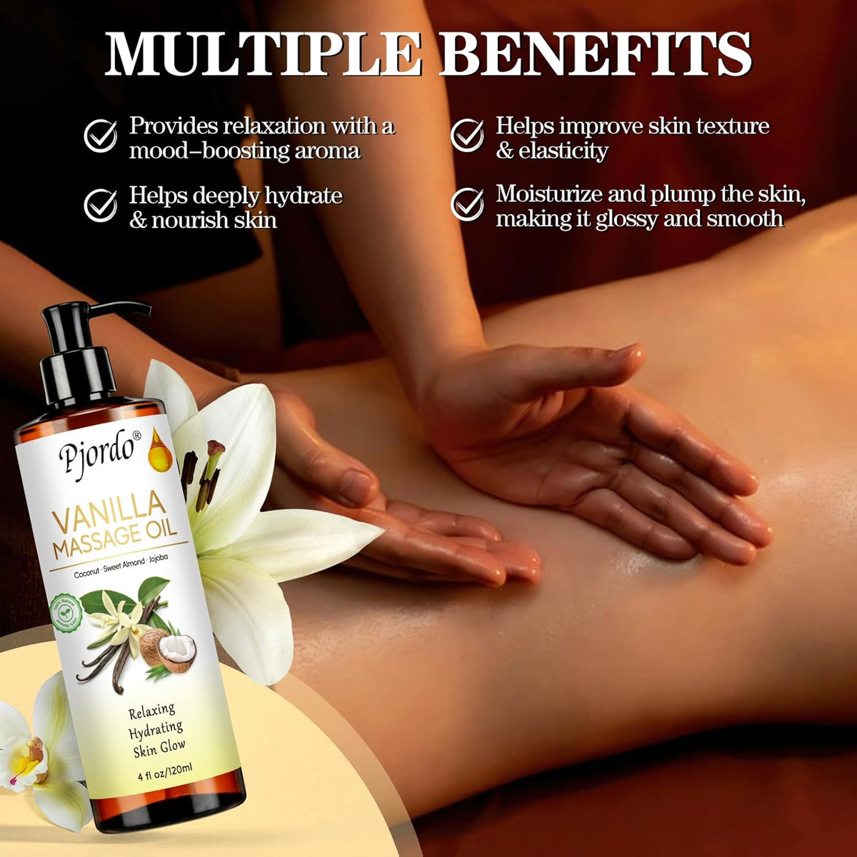 Massage Oil for Massage Therapy, Vanilla, Lavender Oil, with Massage Roller Ball, Massage Oils for Muscle Relaxing, Calming, Soothing & Moisturizing, Spa Gift Set for Her and Him