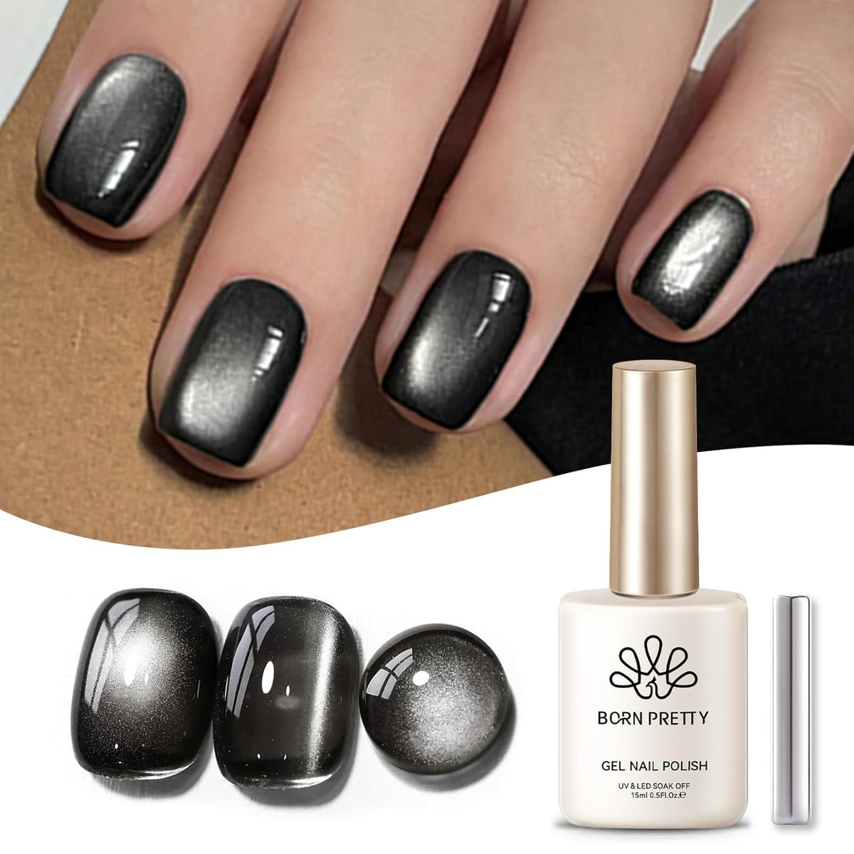 BORN PRETTY Cat Magnetic Eye Gel Nail Polish Jelly Glass Magnetic Gel Polish 15ML Holographic Glitter Shimmer Translucent Sheer Color Magnetic Nail Polish Salon DIY at Home