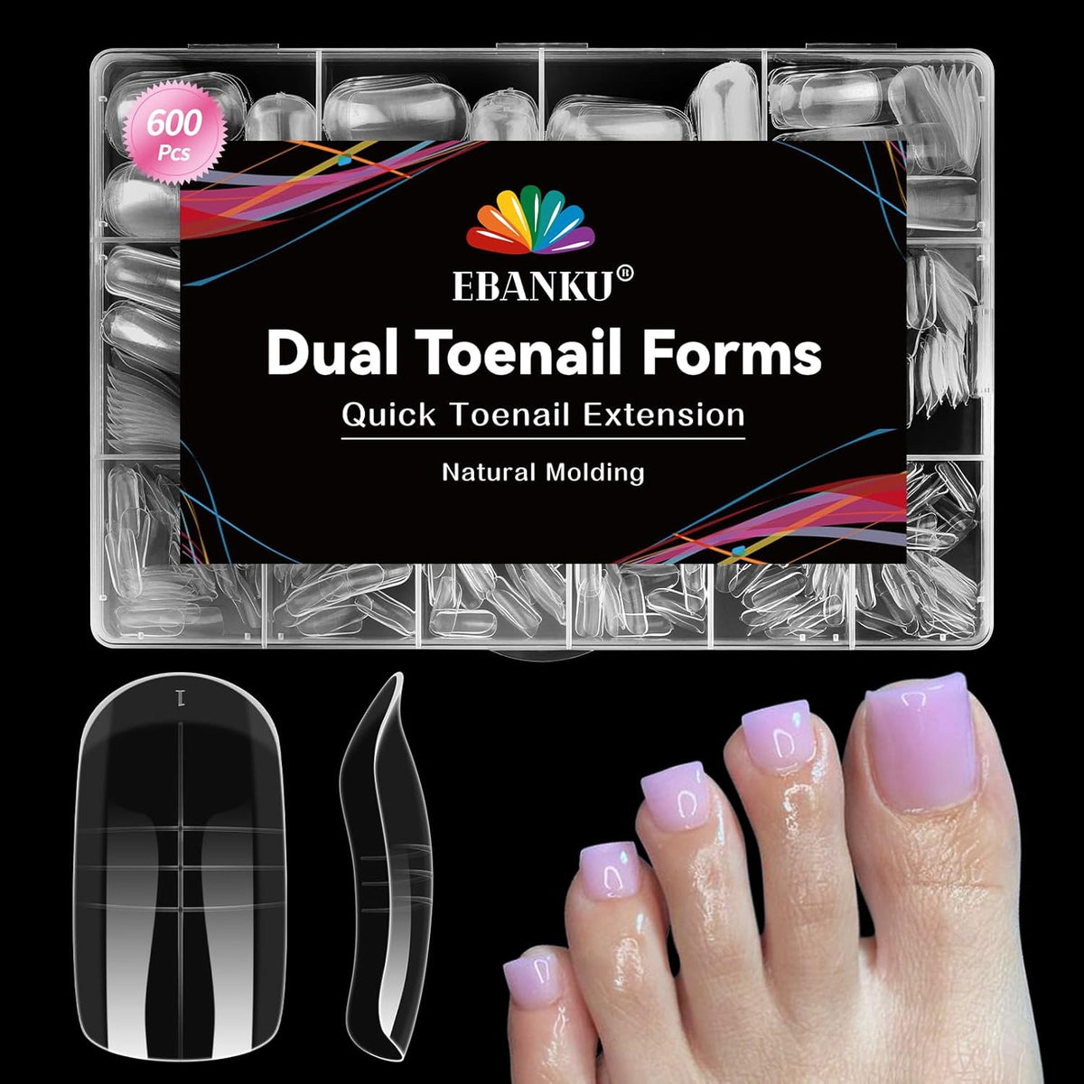 600 Pcs Toe Nail Dual Forms for Poly Extension Gel, EBANKU Toenail Extension Forms Reusable Full Cover Molds for French Tip Acrylic Toenails Pedicure for Salon & DIY at Home 15 Sizes