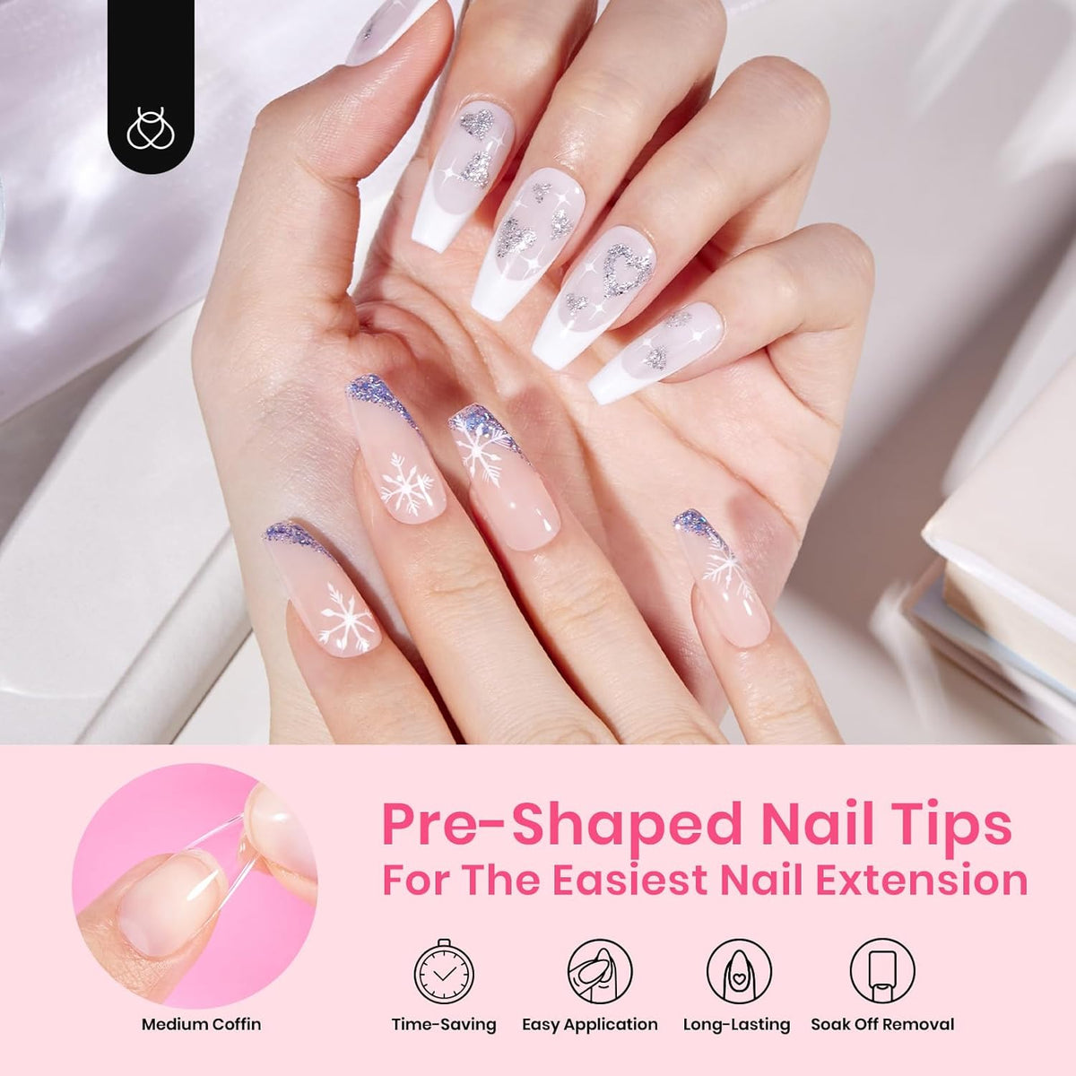 Beetles Gel Nail Tips Easy Nail Extension Pre-shaped Medium Coffin Nail Tips 12 Sizes 288Pcs Gelly Tips Clear Press on Nail Tips Full Cover False Nails Gifts for Girls Women