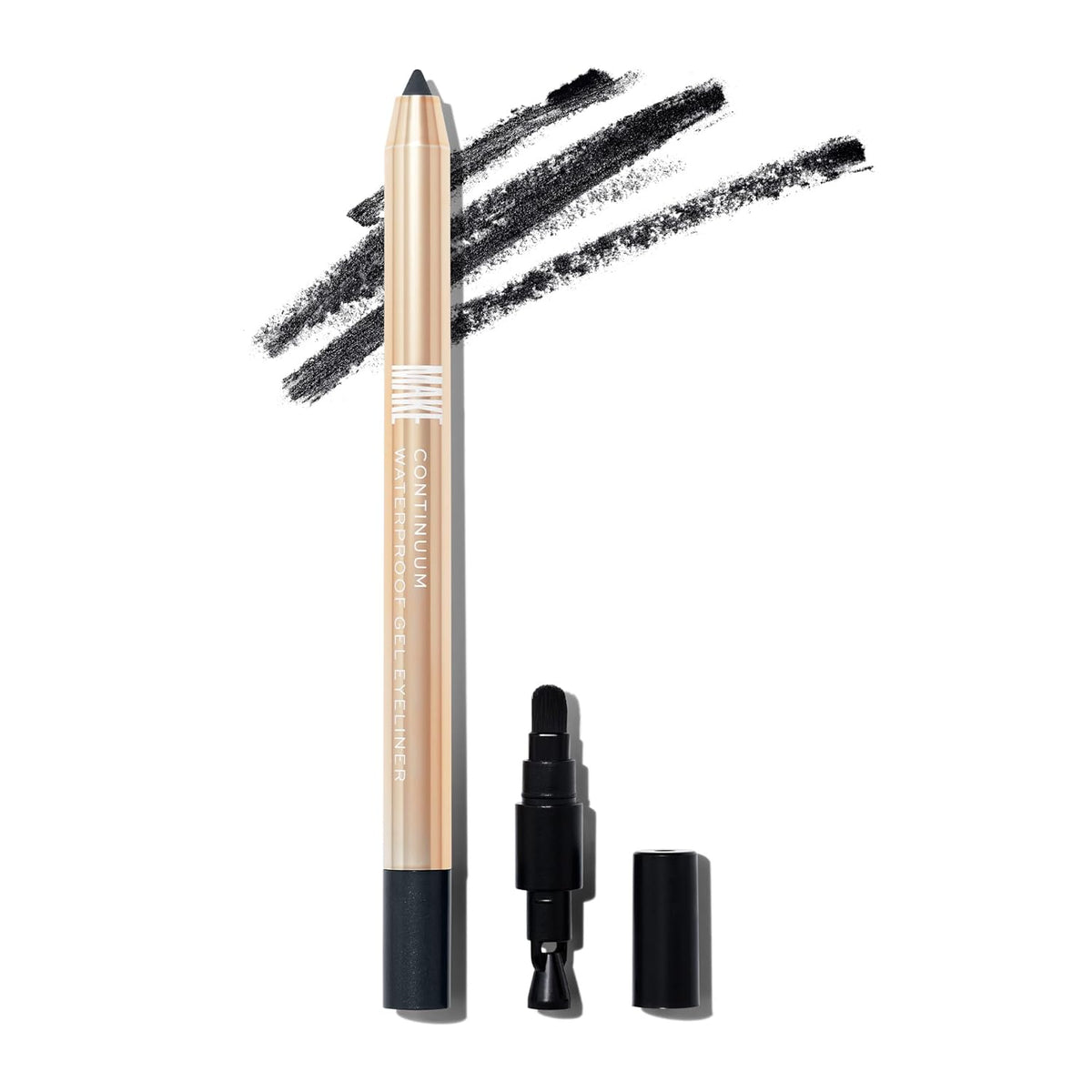 MAKE Beauty Continuum Waterproof Gel Eyeliner Pencil. Creamy, Pigmented Multi-Use, including Waterline with Built-in Sharpener and Blending Brush. Smudge-Proof Makeup. Shade - Eclipse, Black