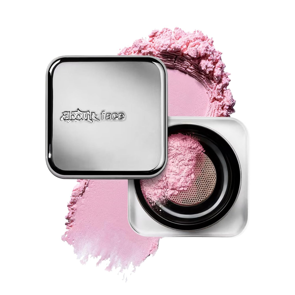 about-face Curtain Call Set & Smooth Loose Powder Finale – Lightweight, Oil-Absorbing Setting Powder with Rice Starch & Corn-Based Talc Alternative – Vegan, Cruelty-Free – 0.35oz (Pink Brightener)