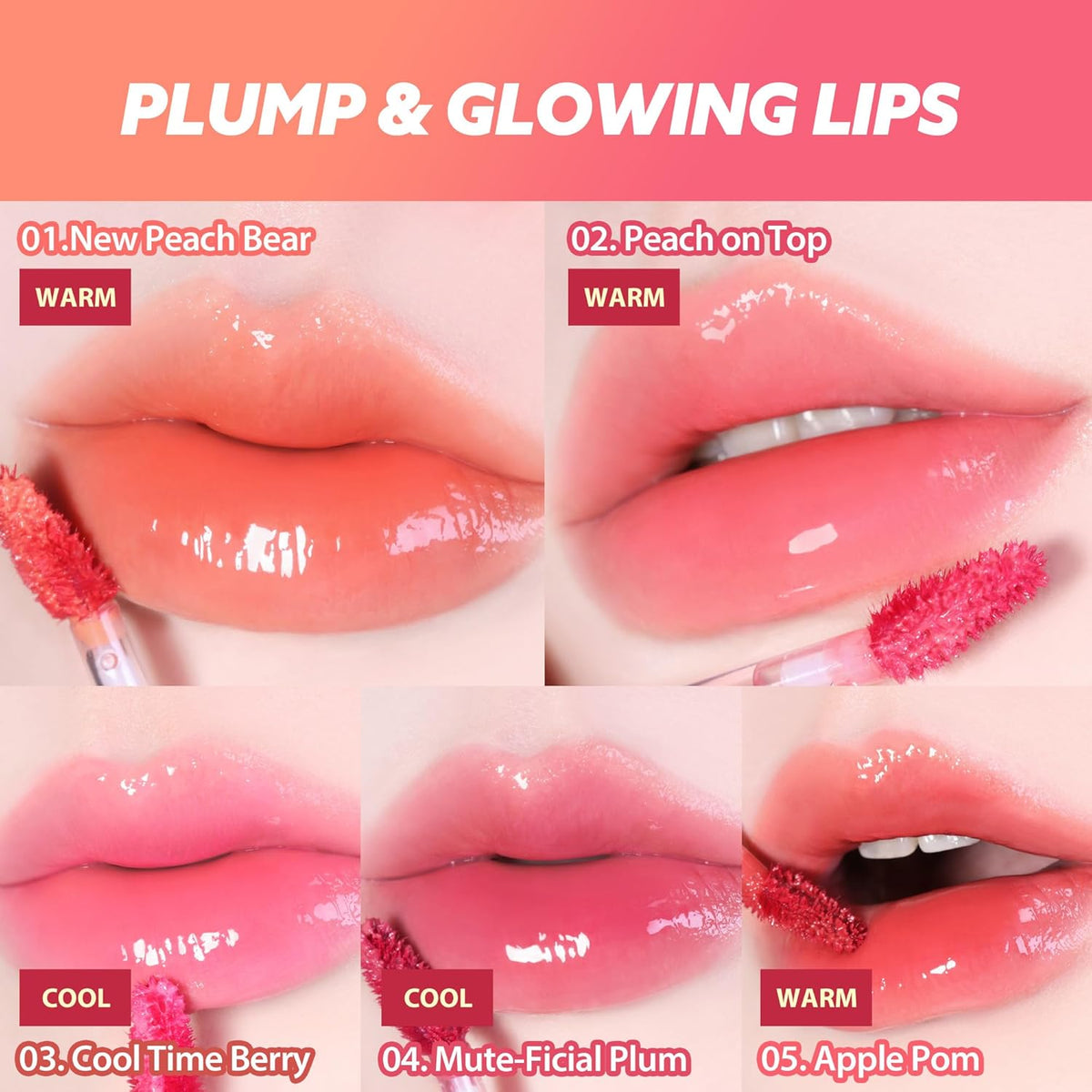 MILKTOUCH Jelly Lip Glow Tint - Hydrating Lip Gloss with Long-Lasting Moisture, Lip Stain, Lightweight, Radiant Shine, Perfect for Daily Use, Valentines Gifts, Korean Lip Oil (01 New Peach Bear)