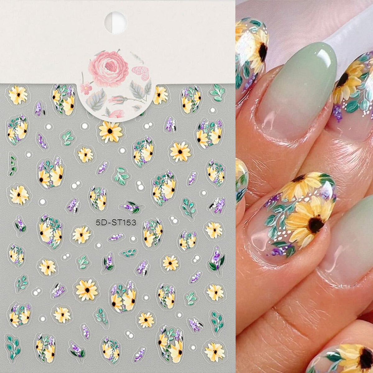 Stickers para Uñas Nail Stickers Self-Adhesive Sticker para Uñas Colorful 3D Flower Calcomanías Floral Nail Stickers Art Design Accessories Hight Quality 8 Sheets