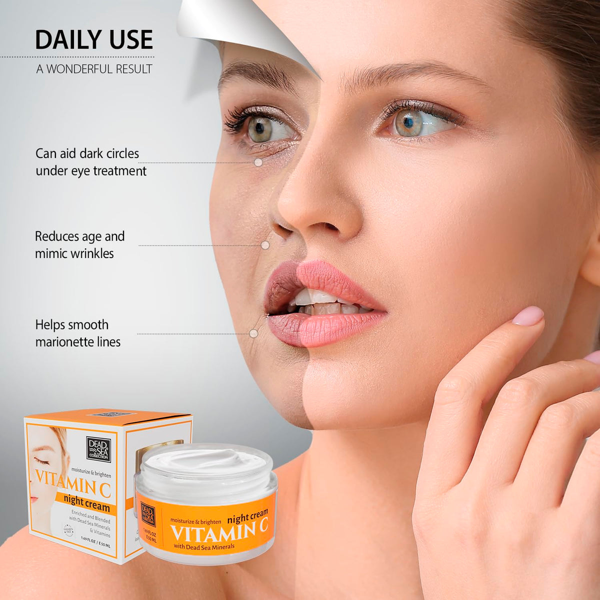 Dead Sea Collection Night Cream for Face with Vitamin C, Dead Sea Minerals, and Vitamin E – Anti Aging Nourishing Skin Care Moisturizer to Reduce Wrinkles (1.69 fl. oz)