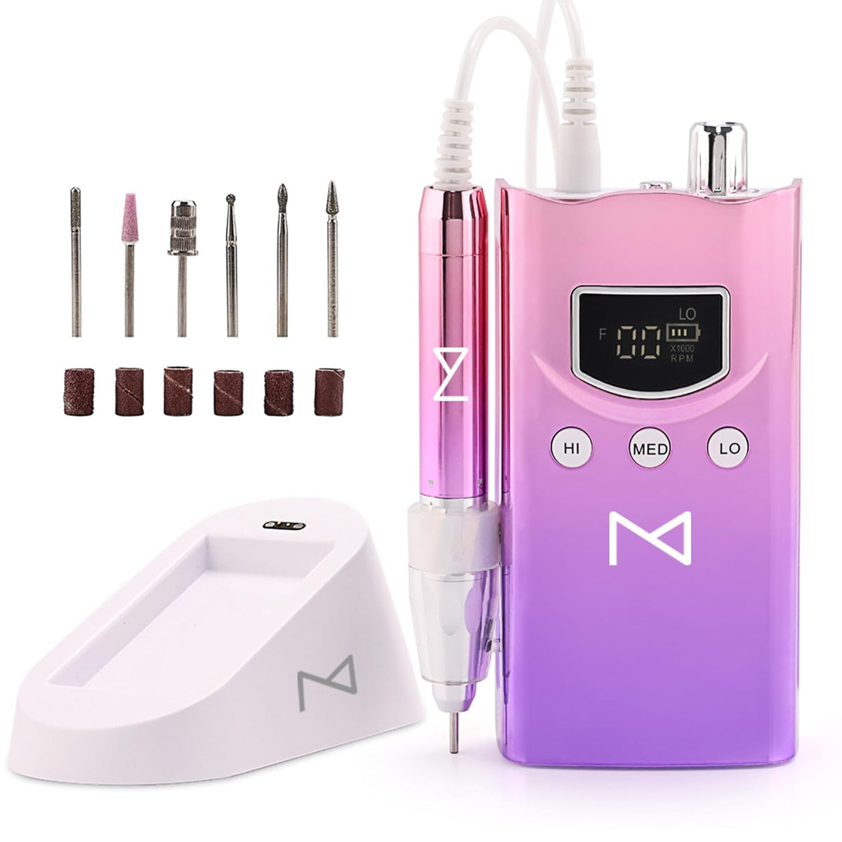 M GEM Brushless Nail Drill 35K RPM | Professional Cordless Efile Machine | Rechargeable Electric Nail File with Bits | Portable Quiet Low Vibration Tool for Acrylic, Gel, Natural Nails (Purple)