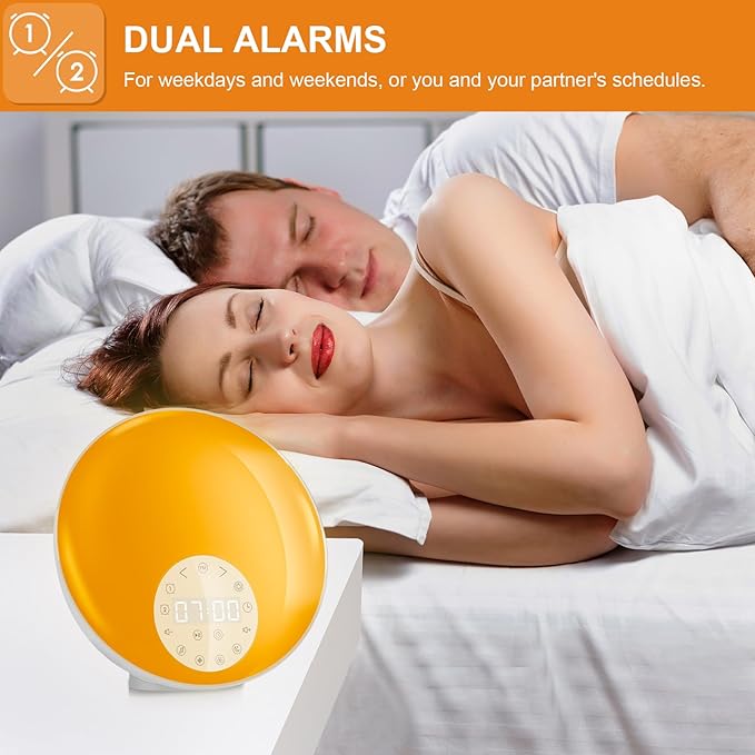 ANTDALIS Noise Sound Machine with Sunrise Alarm Clock, Dual Alarms, FM Radio, Snooze, 26 White Noise Sounds, 8 Colors Night Light, 4 Sleep Timer- Ideal Gift for Kids, Adults, Heavy Sleepers