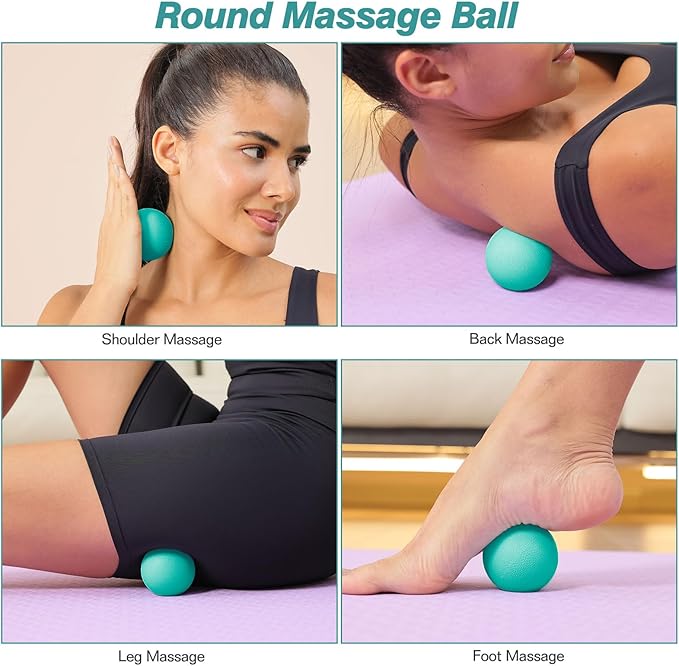 5 in 1 Foam Roller Set - Trigger Point Foam Back Roller, Muscle Roller Stick, Massage Ball, Stretching Band for Deep Muscle Massage Pilates Yoga,Fitness Exercise for Whole Body Release