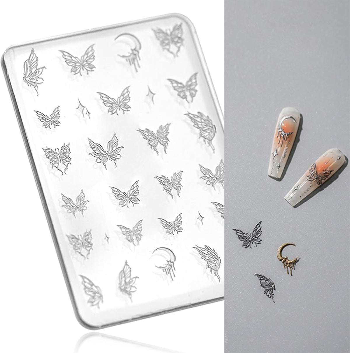 Nail Art Silicone Mold - Butterfly Stars Moon Decoration for 3D Carving Templates, Precise Embossed Pattern Tools, Charms for Acrylic DIY Craft