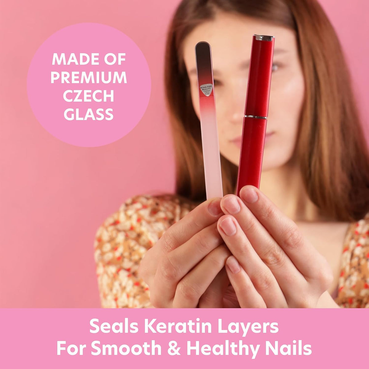 Bona Fide Beauty Czech Glass Nail File for Natural Nails (Black Red), 1Pc Crystal Nail Filer with Case Made in The EU