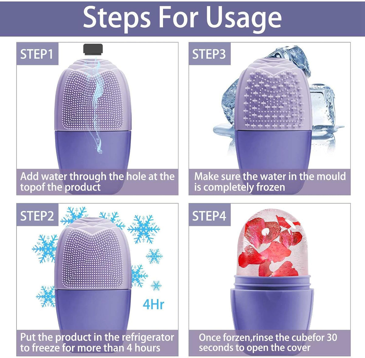 KOGITI Ice Rollers & Mold - Face & Eye Puffiness Relief Massage, Ice Facial Cube (Brush-Purple)