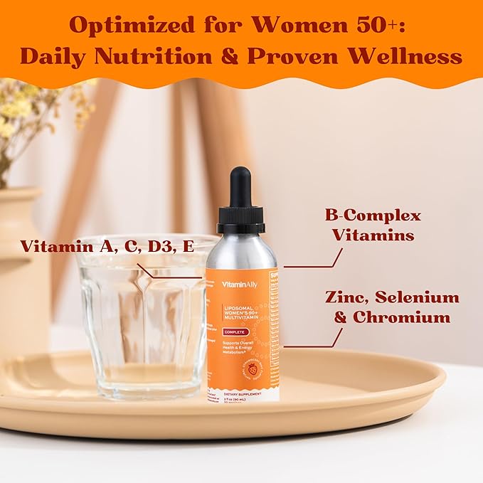 Liposomal Women's 50+ Liquid Multivitamin Drops | Non-GMO | Sugar Free | Supports Immunity, Overall Health and Energy | 30 Day Supply | 3 FL Oz (Natural Strawberry Flavor)
