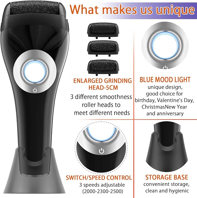 Upgraded Rechargeable Foot Callus Remover, Professional Electric Foot File, 10 in 1 Pedicure Tools Foot Care Kit Pedi Feet Care for Dead, Hard Cracked Dry Skin Ideal Gift (Black)