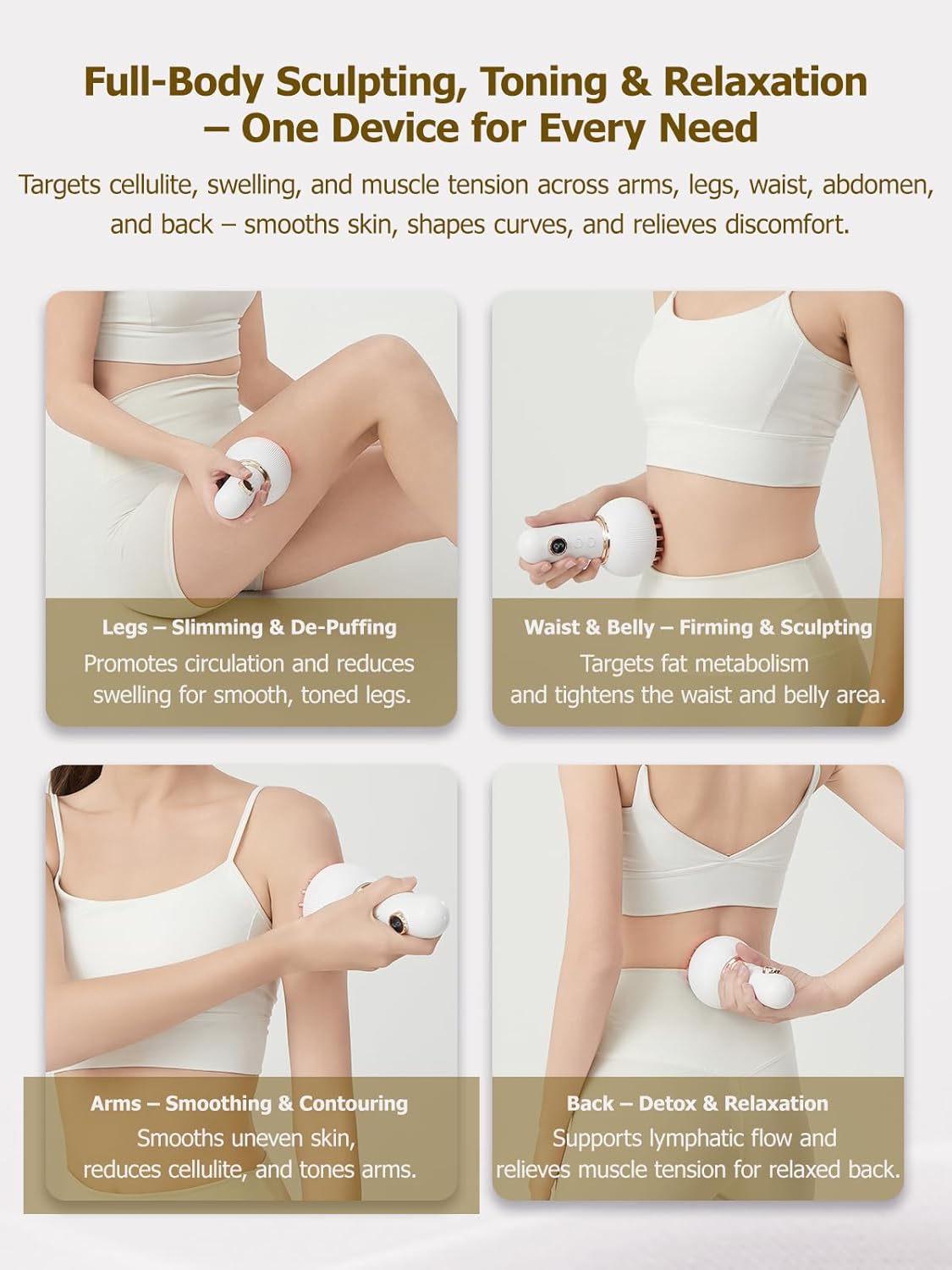 Lymphatic Drainage Massager & Anti Cellulite Massage Tool, Helps Reduce Stretch Marks & Cellulite, for Legs, Arms & Belly, Body Sculpting Machine with Microcurrent, Light, Heat & Vibration
