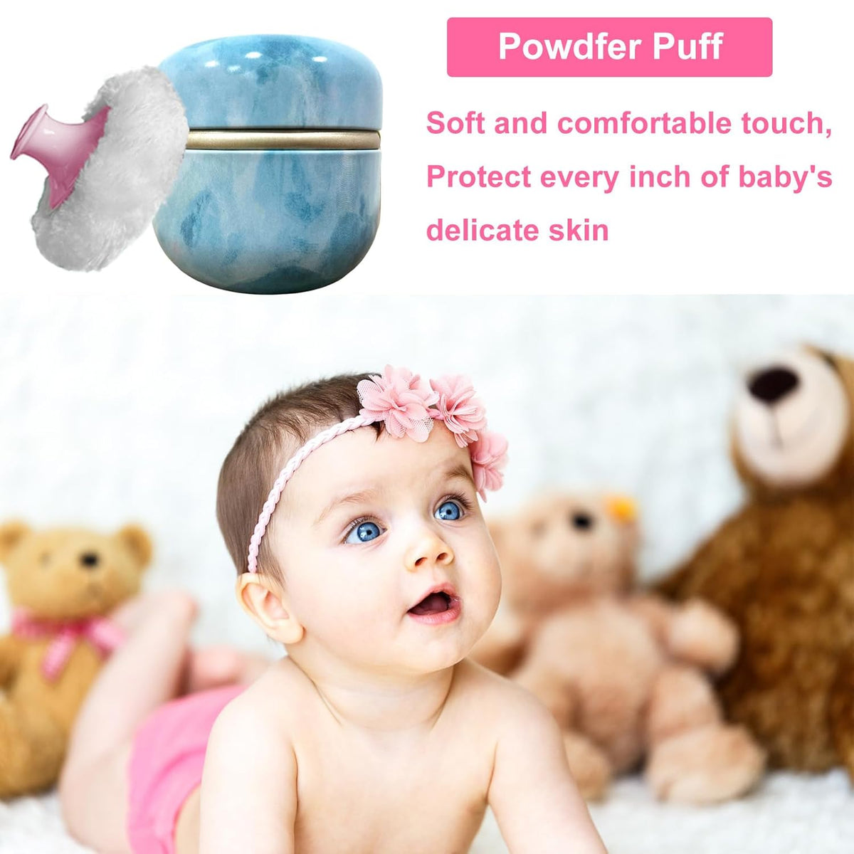 Body Powder Puff and Container for Dusting Powder, Women Powder Puff and Powder Case for Bath and Travel (Summer Dream)