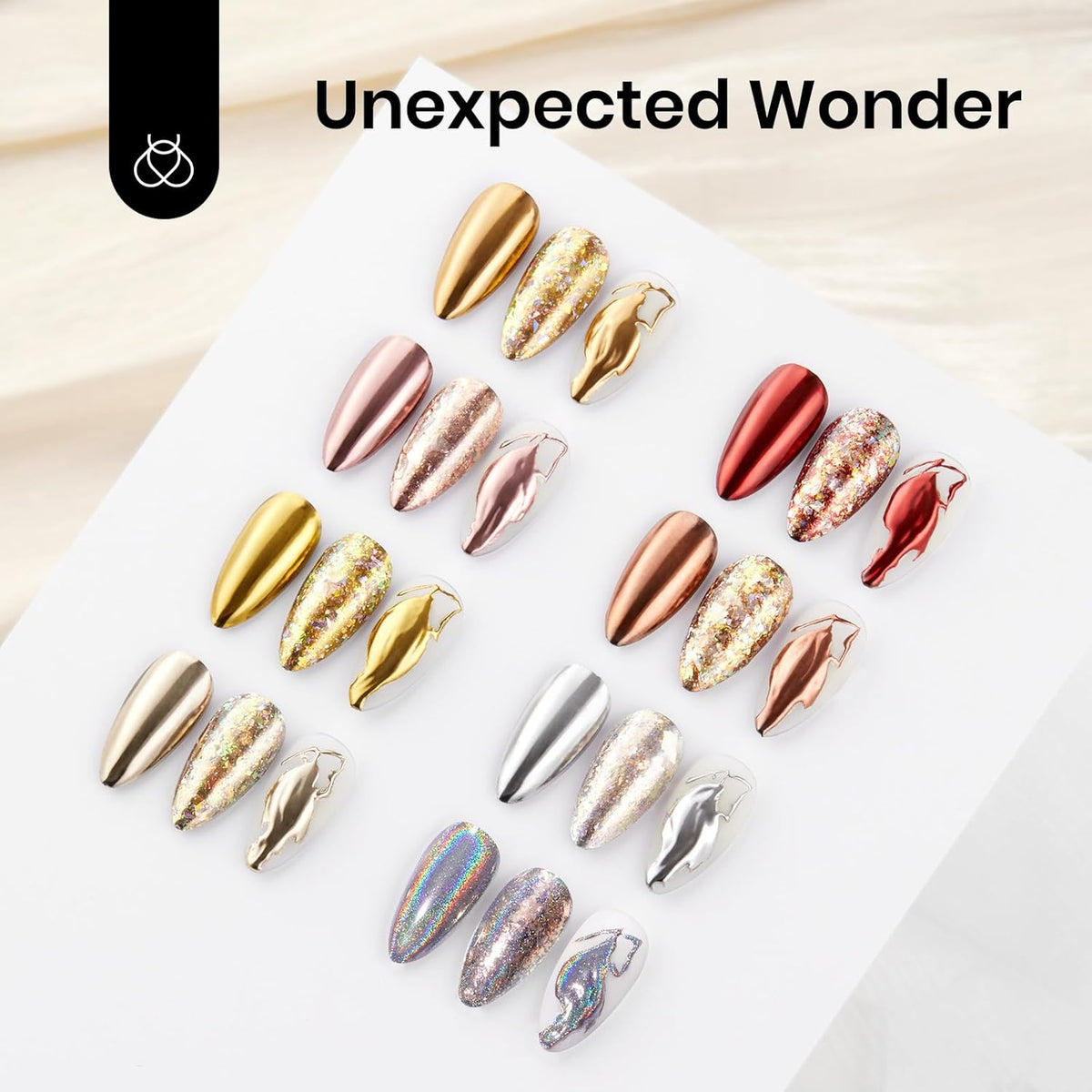 Beetles Gold Chrome Nail Powder Set - 8 Colors Sliver Holographic Mirror Effect Iridescent Golden Red Brown Glitter Metallic Nail Polish Chrome for Nail Art Design