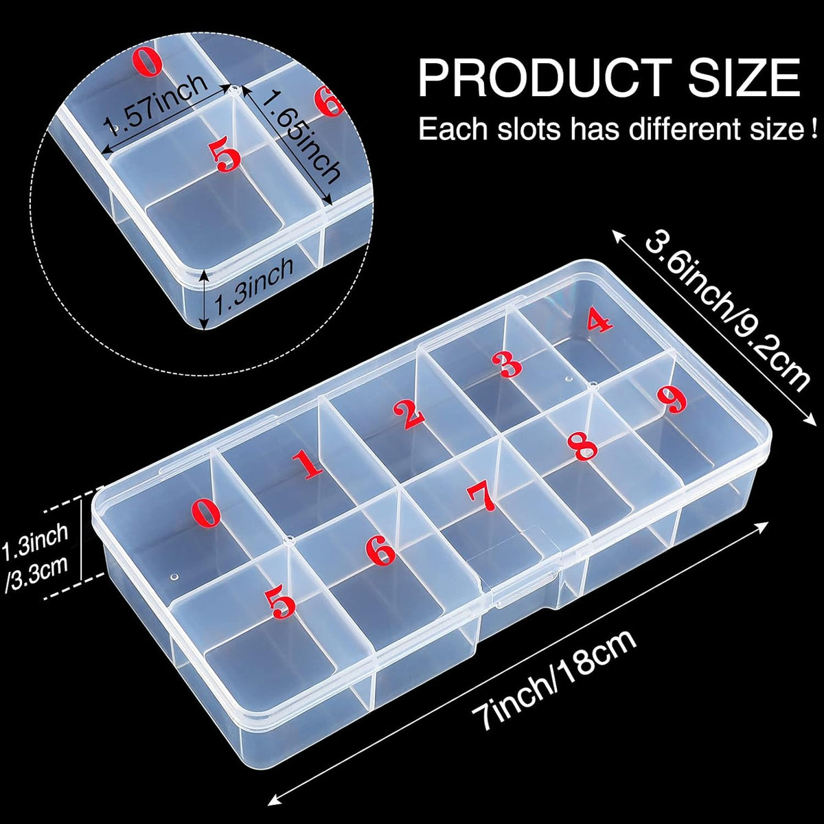2 Pieces Nail Tip Box Empty False Nail Tips Organizer Box with 10 Number Spaces Storage Case Container Nails Plastic Grid Boxes for Fingernail Crystal Jewelry Accessories(White)