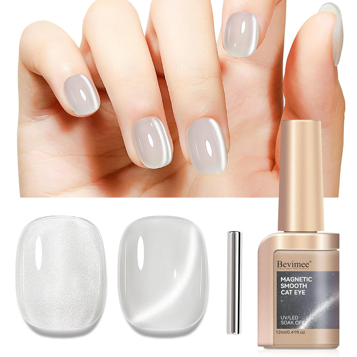 Cat Eye Gel Polish, Magentic Nail Polish Silver Translucent Jelly Color Clear Moonlight UV Gel Glitter Holographic With Magnet For Nail Salon DIY At Home
