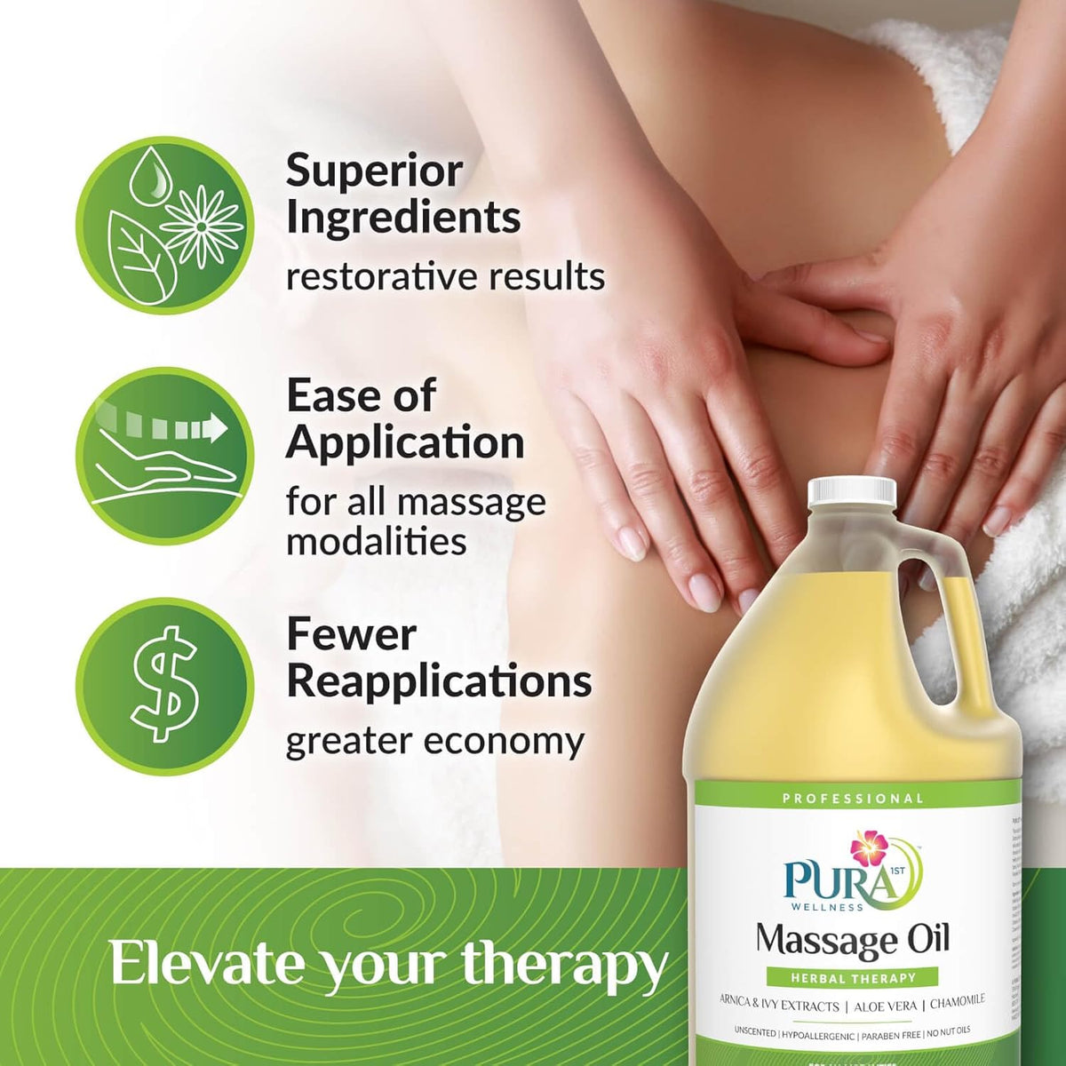 Wellness Professional Herbal Massage Oil, 128oz, Hypoallergenic Formula for Muscle Relief, Professional Deep Tissue Therapy, Unscented Oil for Physical Therapy and Muscle Recovery