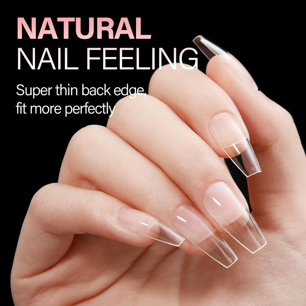 AILLSA Long Coffin Nail Tips Half Matte Full Cover Nails Tip Clear Acrylic Pre-Shaped Tips Flase Press on Nail Tips for Extentions Nails Manicure Salon DIY 216PCS 12 Sizes