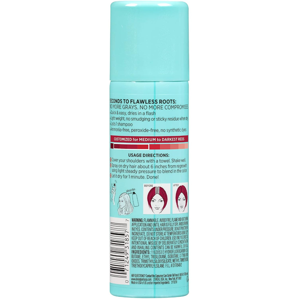 L'Oreal Paris Magic Root Cover Up Temporary Concealer Spray for Gray Hair, Bright Red, 2 Oz
