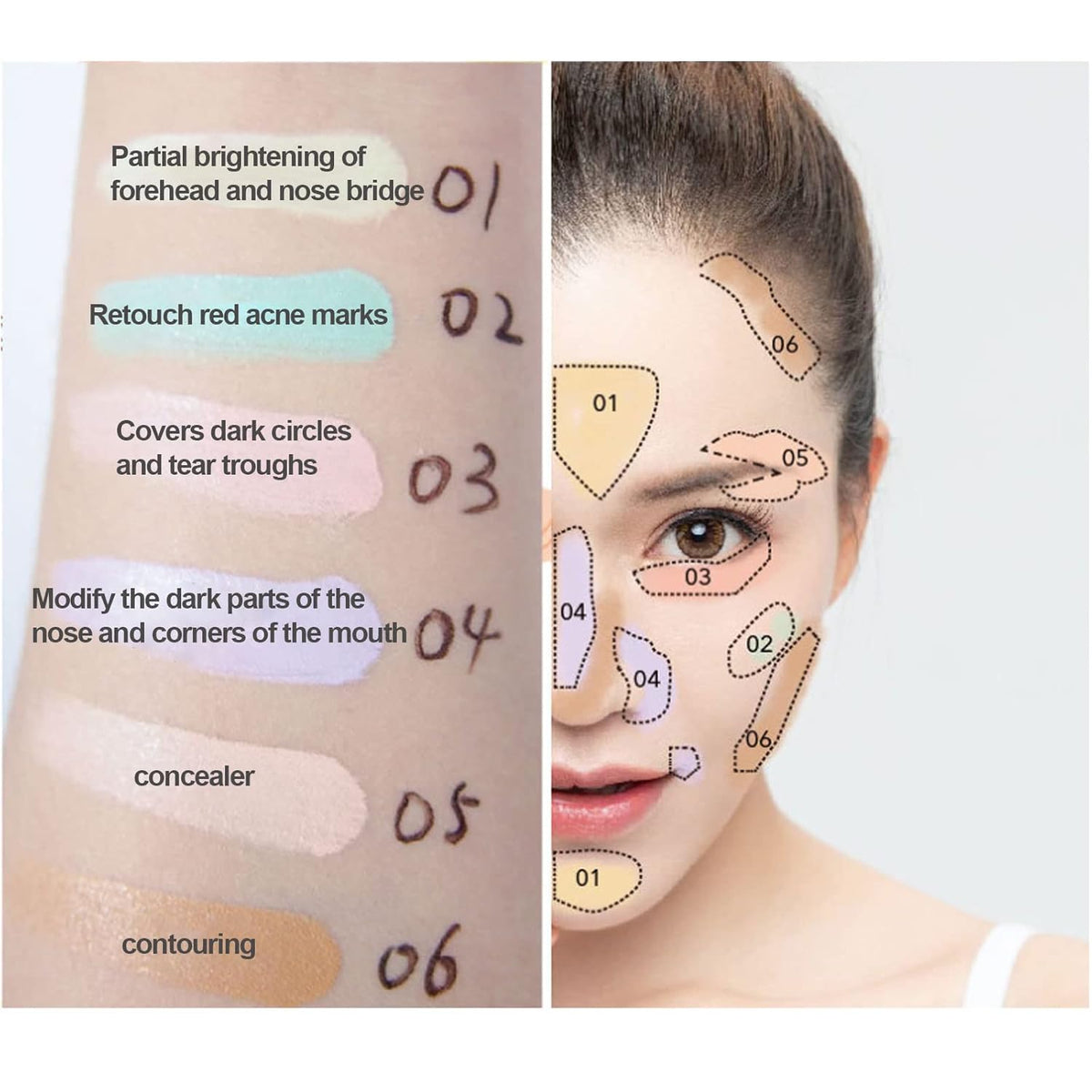 Concealer Contour Palette, Cosmetics Cream Contour and Highlighting Makeup Kit,6 In 1 Contouring Foundation Concealer Palette Conceals Dark Circles,Blemish, Waterproof Long-Lasting-Cruelty Free (#01)