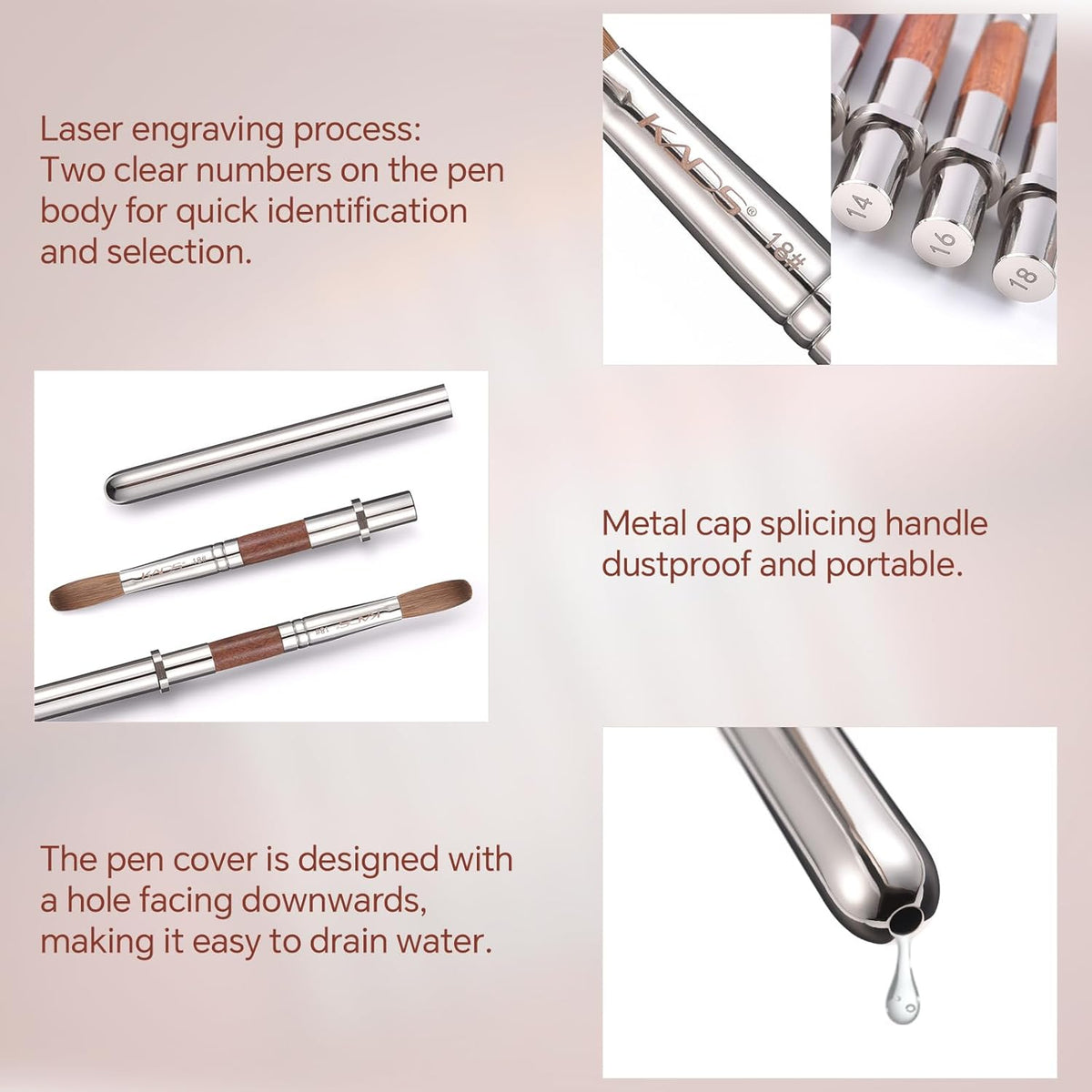 KADS Acrylic Nail Brush with Penholder Nail Brush for Acrylic Application-Oval Shaped Powder Nail Design Tools for Professional Manicure DIY Home Salon (2#+8#+14#)