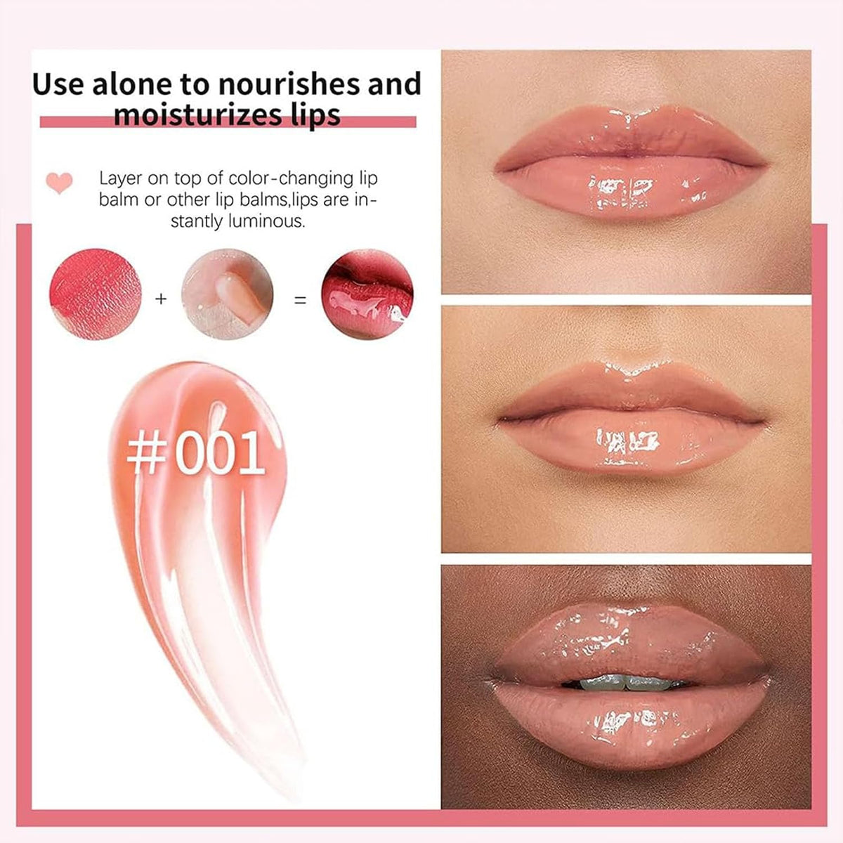 Hydrating Lip Glow Oil, Lip Oil Gloss Transparent Toot Tinted Nourishing Long Lasting Repairing Lightening Lip Lines (PINK) 0.2 OZ